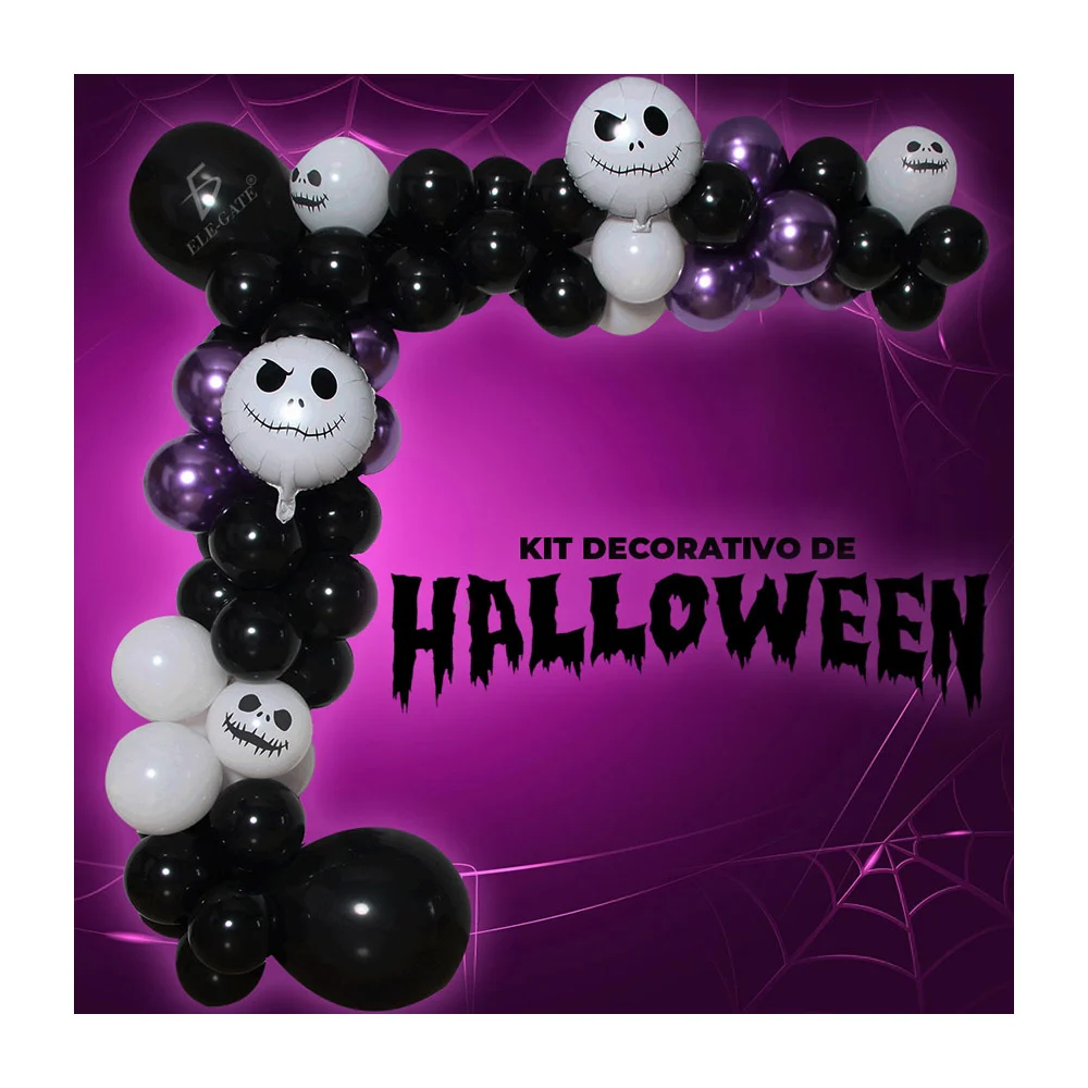 Kit de decoración para fiesta de halloween con variedad de globos, telaraña y tiras cadenas para globos - Imagen 6