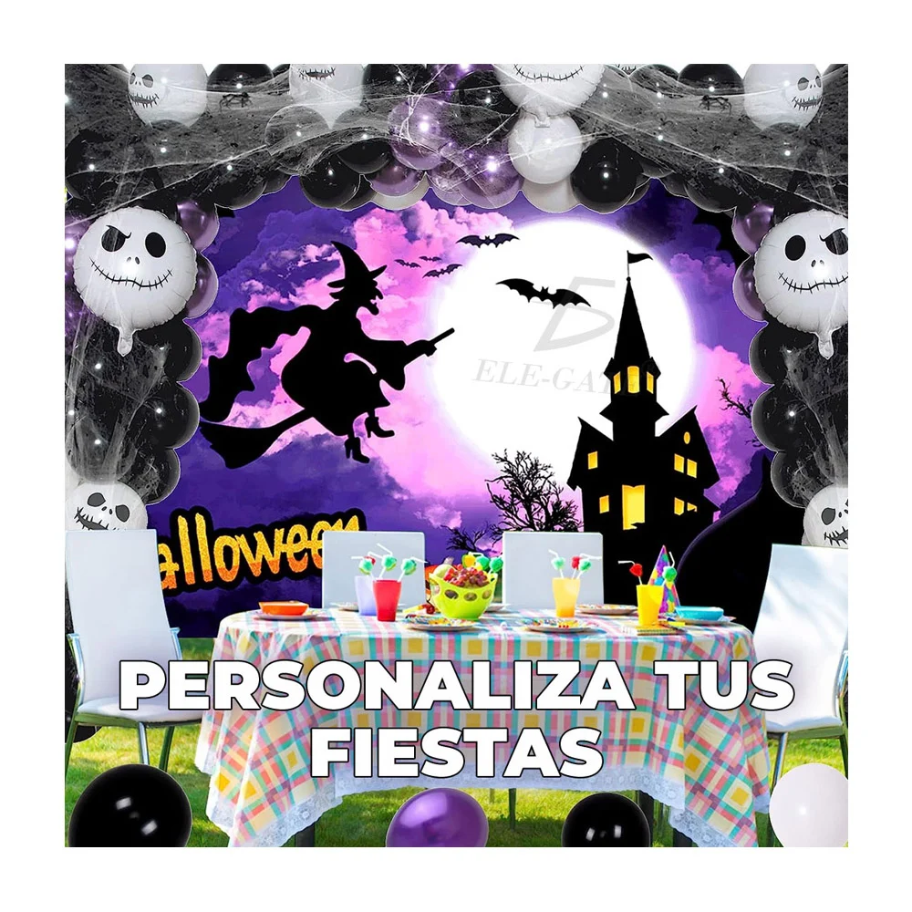 Kit de decoración para fiesta de halloween con variedad de globos, telaraña y tiras cadenas para globos - Imagen 4